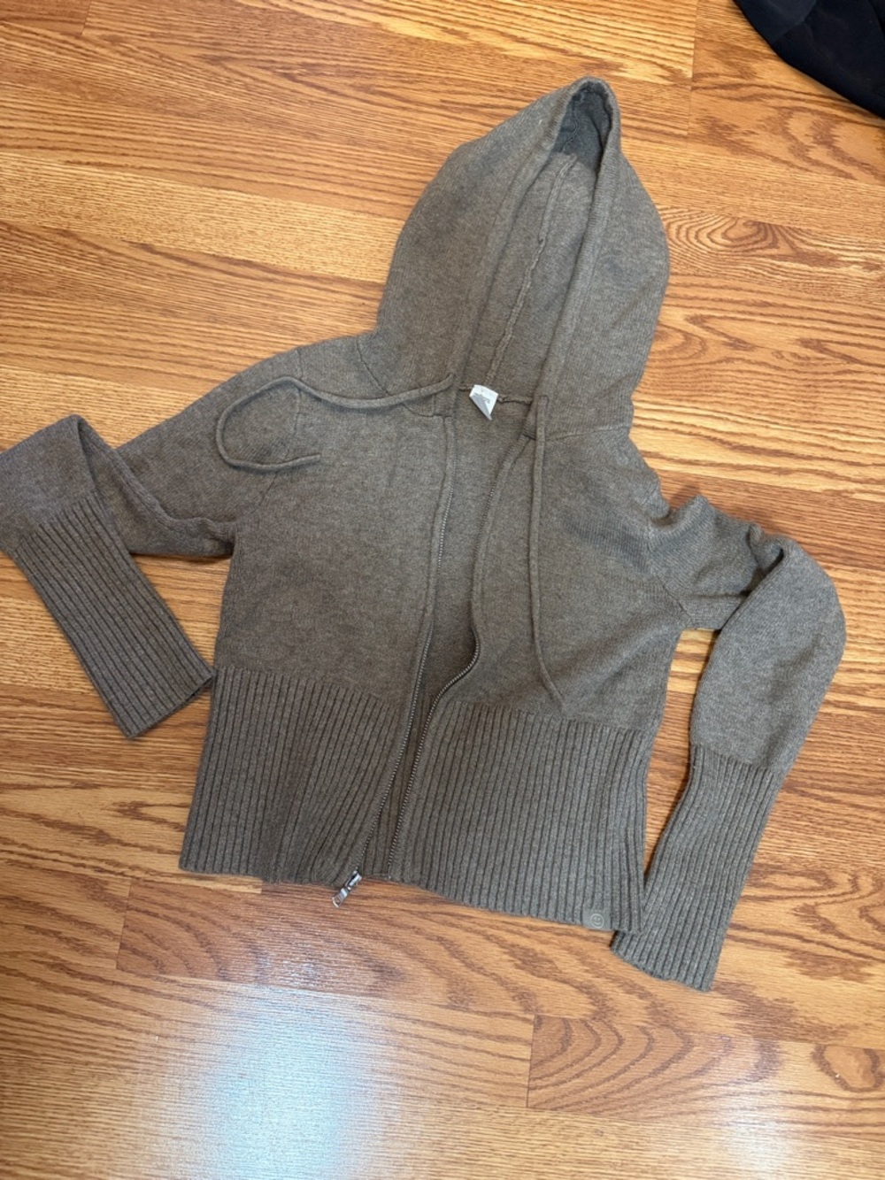 Women's Hooded Zip-Up Crop Sweater Jacket - Heather Brown Grey, large